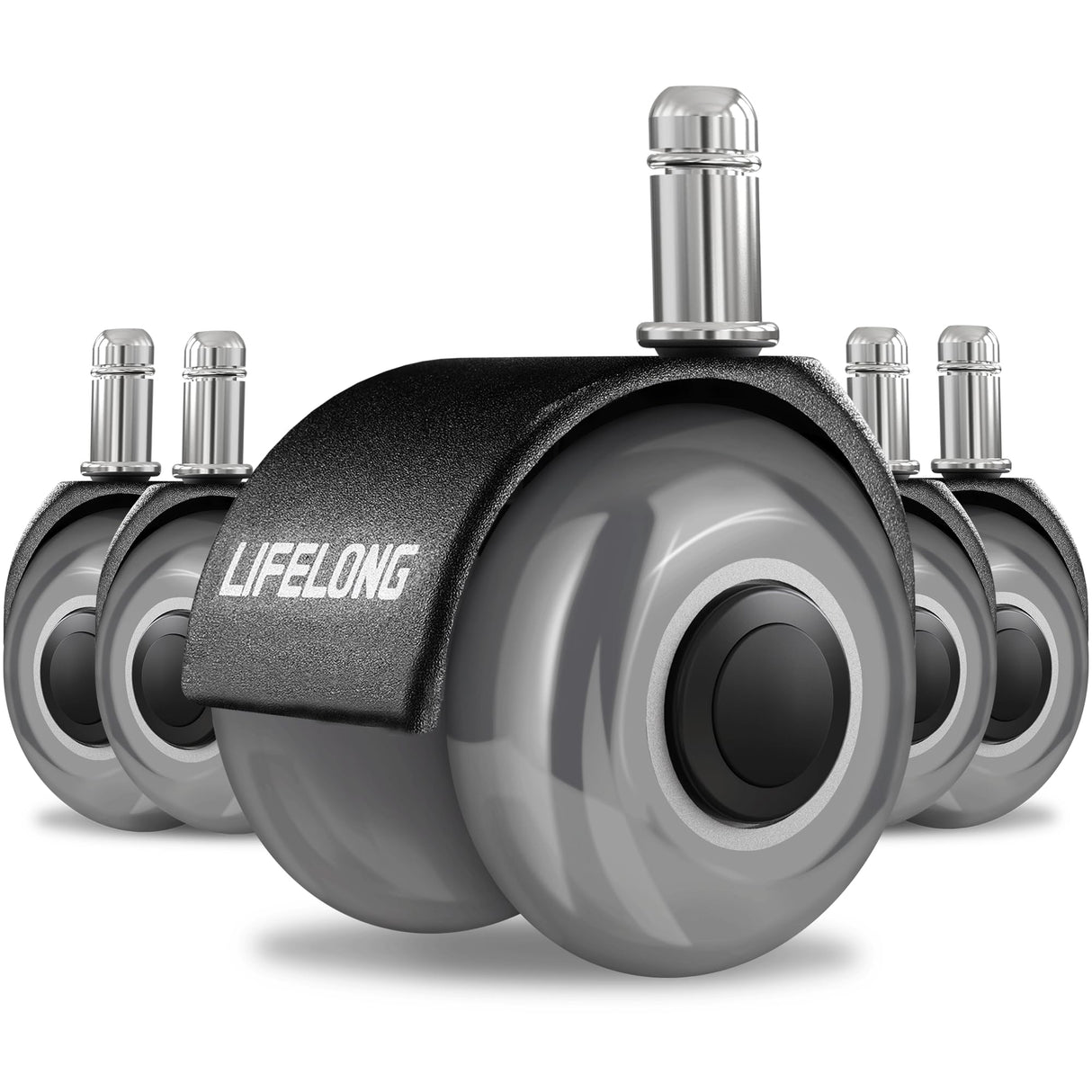 Lifelong Office Chair Wheels Replacement Rubber Desk Chair Casters for Hardwood Floors and Carpet, Set of 5, Heavy Duty Casters for Chairs to Replace Office Chair Mats - Fits 98% Lifelong