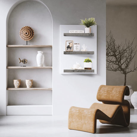 Sorbus Floating Shelves for Wall, Bathroom Shelves Wall Mounted for Kitchen, Bedroom, Bathroom Storage Over Toilet, 16 Inch Hanging Book Shelf for Wall Home Decor Living Room, 3 Pack Grey Sorbus