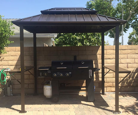 PURPLE LEAF 6' X 8' Hardtop Grill Gazebo for Patio Permanent Metal Roof with 2 Side Shelves Deck Yard Tent Aluminum Garden Outside Sun Shade Outdoor BBQ Canopy PURPLE LEAF
