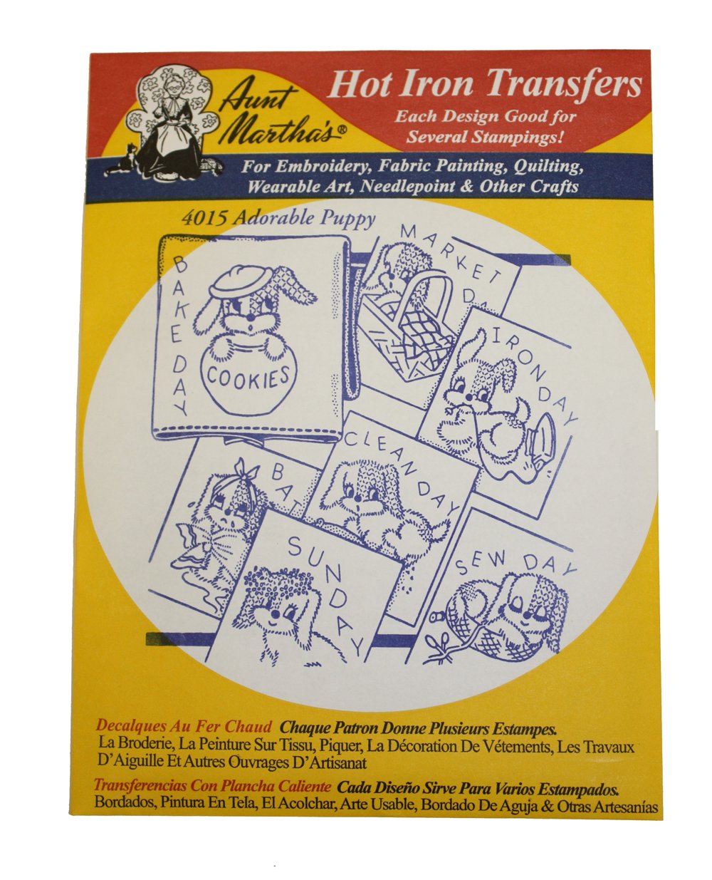 Aunt Martha's Iron On Transfer Patterns for Stitching, Embroidery or Fabric Painting, Days of the Week Patterns, Set of 5 Aunt Martha's