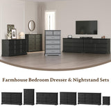 Farmhouse 7 Drawers Dresser for Bedroom, 57" Wide Modern Chest of Drawers with Deep Drawers & Bar Handles, Rustic Wood Dresser TV Stand, Wooden Closet Storage Organizer for Living Room, Hallway, Black Xixini