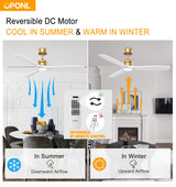 OPONL White Wood Ceiling Fan with Light 52inch, Low Profile, Remote Control, Downrod Mount, Noiseless, Reversible, 6CCT, Dimmable, 6 speeds, Timeable, Ceiling Fans with Lights for Living Room OPONL