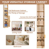FUQARHY 65'' Tall Bathroom Storage Cabinet Organizer Wood Slim Floor Freestanding Cabinet Linen Tower with Door & 6 Shelves, w/Adjustable Shelves for Home, Bathroom, Kitchen (Natural) FUQARHY