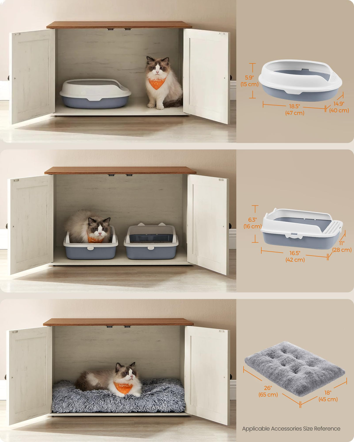 Feandrea Cat Litter Box Enclosure, Litter Box Furniture Hidden, Indoor Cat House, End Table, 27.6 x 19.7 x 19.7 Inches, Rustic White and Honey Brown UPCL022K02 Feandrea
