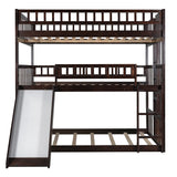 Triple Bunk Bed with Slide, Full Over Full Over Full Bunk Bed Convertible Triple Beds for Kids/Teens/Adults, Espresso Bellemave