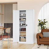 Fesbos Metal Storage Cabinet-71” Tall Steel File Cabinets with Lockable Doors and Adjustable Shelves-White Steel Storage Cabinet for Home,Kitchen, School, Office, Garage Fesbos
