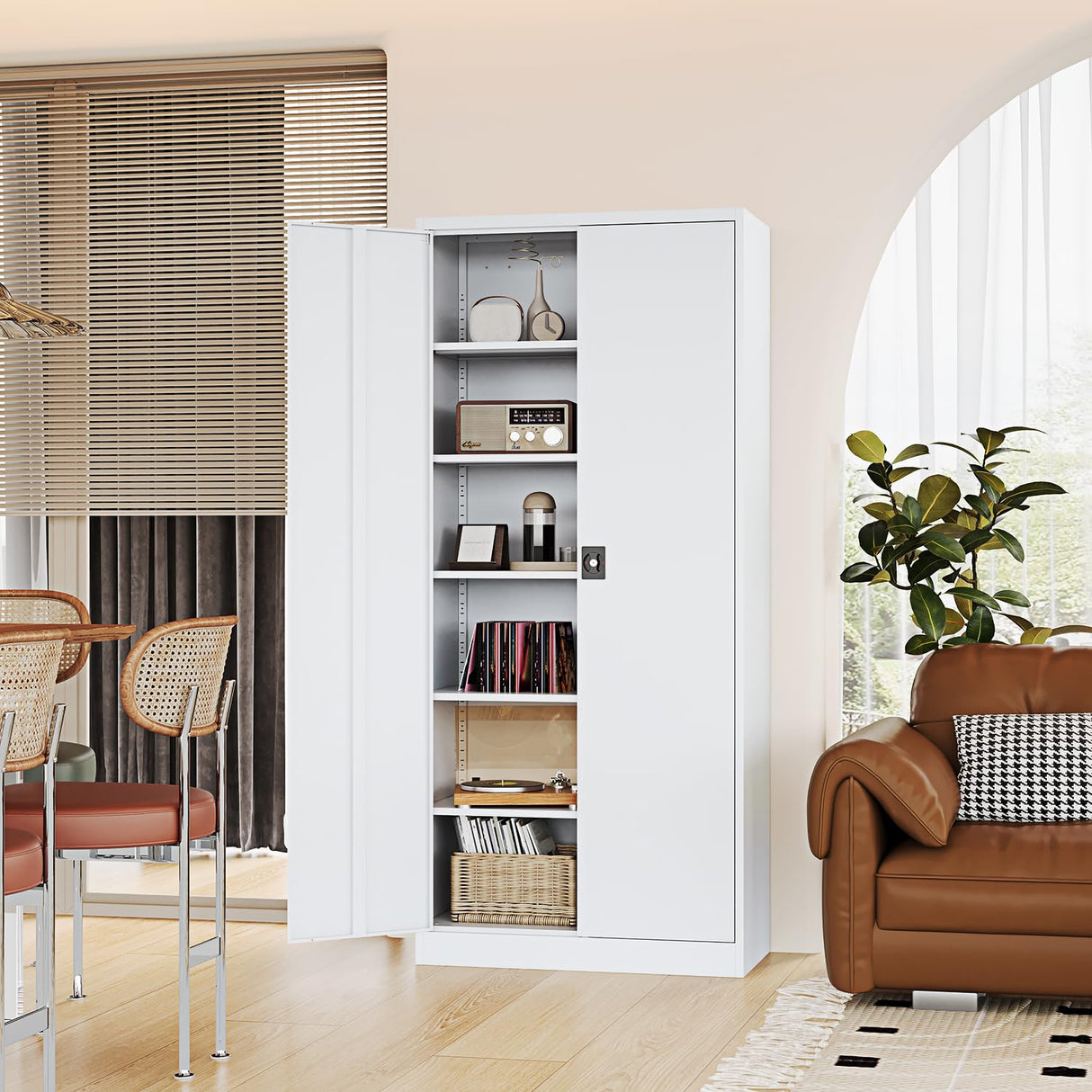 Fesbos Metal Storage Cabinet-72” Tall Steel File Cabinets with Lockable Doors and Adjustable Shelves-White Steel Storage Cabinet for Kitchen, Office, Garage Fesbos