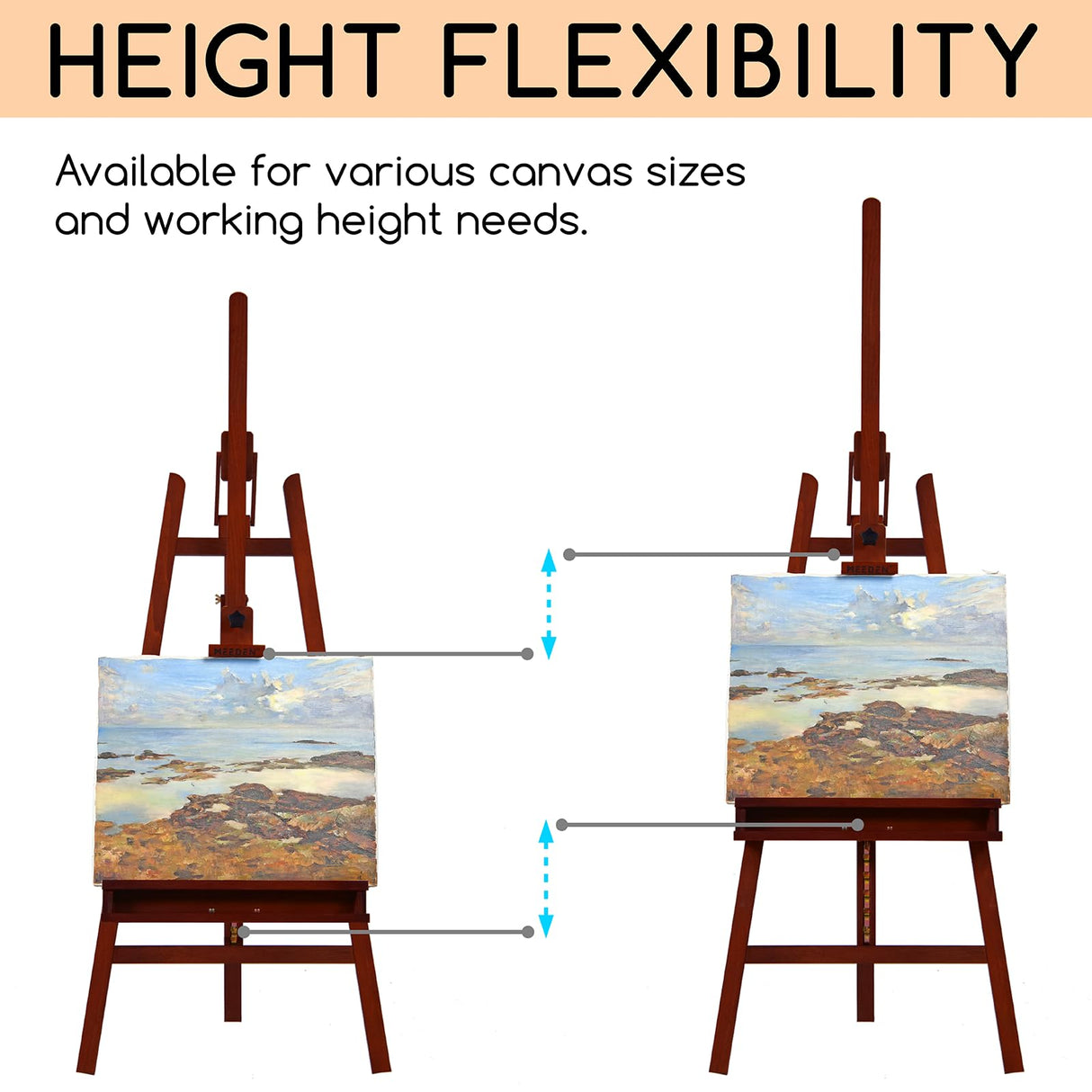 MEEDEN Walnut Large Painters Easel Adjustable Solid Beech Wood Artist Easel, Studio Easel for Adults with Brush Holder, Holds Canvas up to 48" MEEDEN