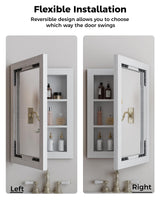 FLYJOE Medicine Cabinet Mirror 16 x 24 Inch Farmhouse Bathroom Mirror Door Paulownia Wood Storage Cabinet with Adjustable Shelves, Wall Mounted for Bathroom Living Room, White FLYJOE