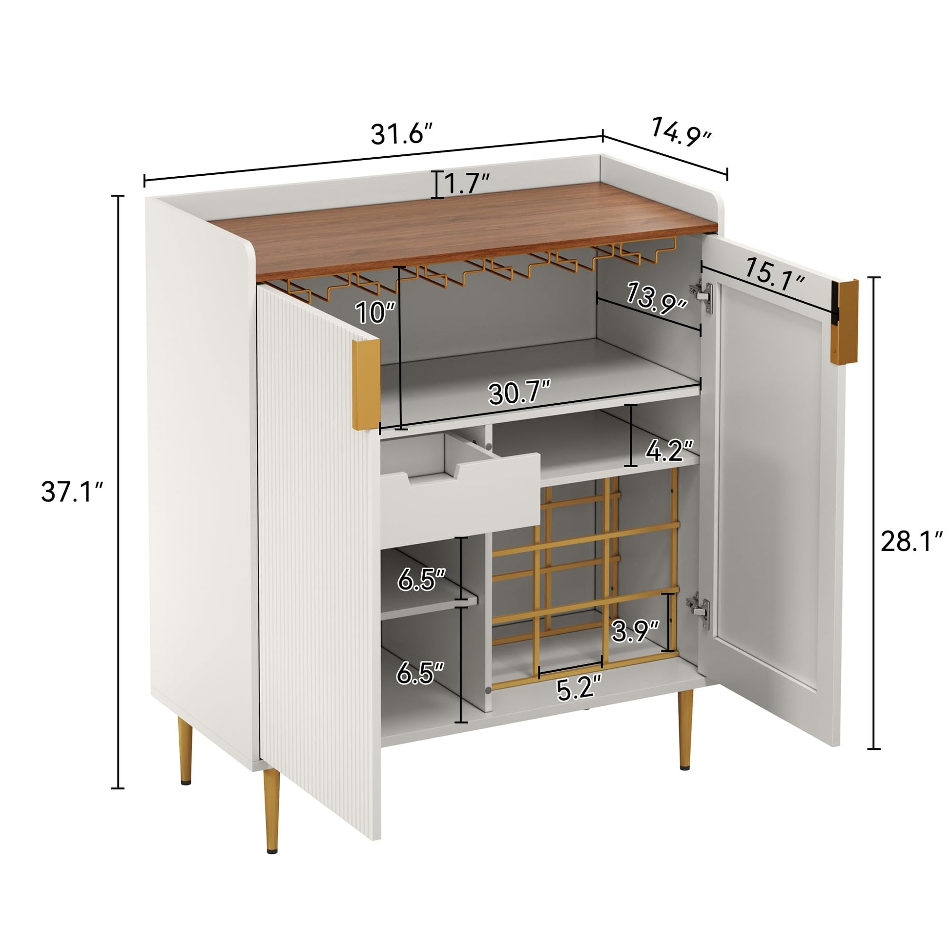 ARTPOWER Wine Bar Cabinet with Fluted Texture, Modern Coffee Cabinet with Wine Rack&Glass Holder, White Kitchen Buffet Sideboard, Freestanding Liquor Cabinet for Dining Room Living Room - WoodArtSupply