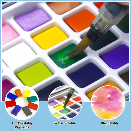 APOGO Watercolor Paint Set,50 Colors in Portable Box Travel Watercolor Set,Water Color Paint Sets for Kids,Adult and Beginner Watercolor Painting Kits with Watercolor Papers and Brushes Art supplies APOGO