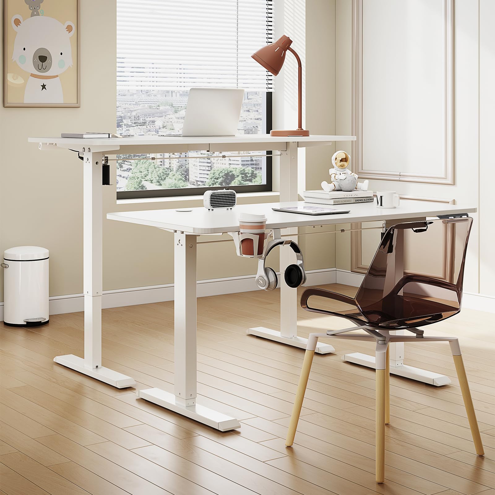 Juyancao Height Adjustable Desk Electronic Standing Desk for Home Office White (55 Inch) - WoodArtSupply