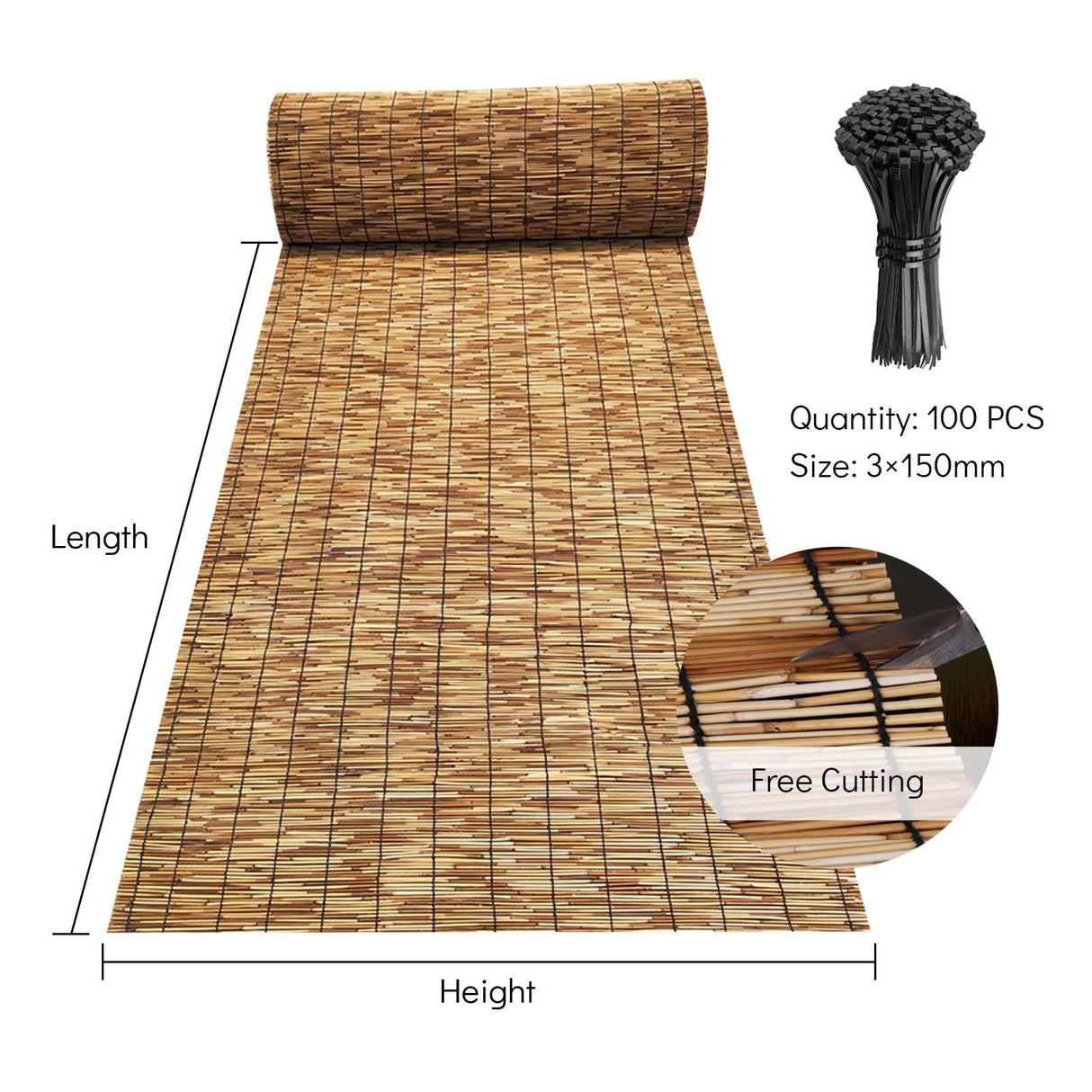 Bamboo Balcony Patio Screen Bamboo Outdoor Privacy Screen Natural Reedhead Rolls 1 2 3 4 5 6ft High Bamboo Wall Covering for Garden Balcony Ceiling Backyard Divider Decorative Easy to Install Uveteniy