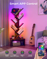Evermagin 6 Tier Tree Bookshelf with Lights, LED Book Tree Bookshelf with Storage Organizer, Small Corner Bookcase Floor Standing Book Shelf for Living Room, Bedroom & Home Office, Rustic Brown Evermagin