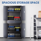 DNA MOTORING Metal Storage Cabinet, 71'' Rolling Garage Cabinet with 1 Drawer and Adjustable Shelves, Lockable Cabinet Heavy Duty Utility Cabinet for Garage,Office,Home,Gray Black, TOOLS-00629-GY-BK DNA MOTORING