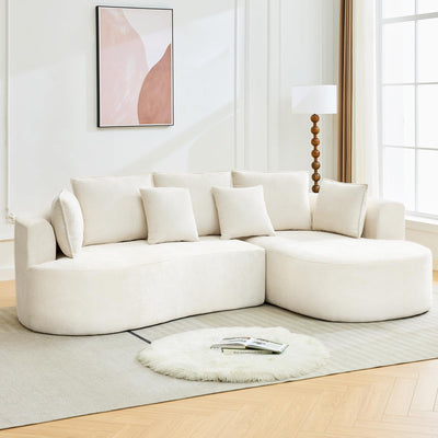 106" Curved Sectional Sofa with Throw Pillows, 4 Seater Luxury Chenille Cloud Modular Couch with Deep Seat，Boneless Compression Sofa for Modern Living Room, Office and Apartment, Cream