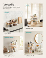 SONGMICS Cabinet Organizer Shelf, Set of 2 Kitchen Counter Shelves, Kitchen Storage, Spice Rack, Stackable, Expandable, Metal and Engineered Wood, Cloud White and Natural Beige UKCS02NW SONGMICS