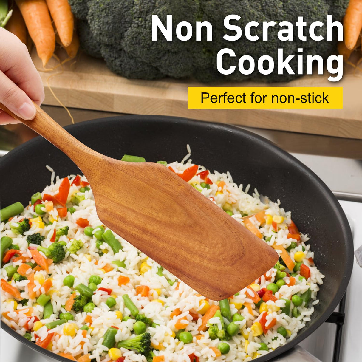 Teak Wooden Spatula for Cooking Wok Spatula Kitchen Turner for Mixing, Scraping, Baking Spatula Best Non Stick Wood Cooking Utensil Angled Flat Spatula Egg Flipper Spatula Scraper Fish Spatula Turner Ayiaren