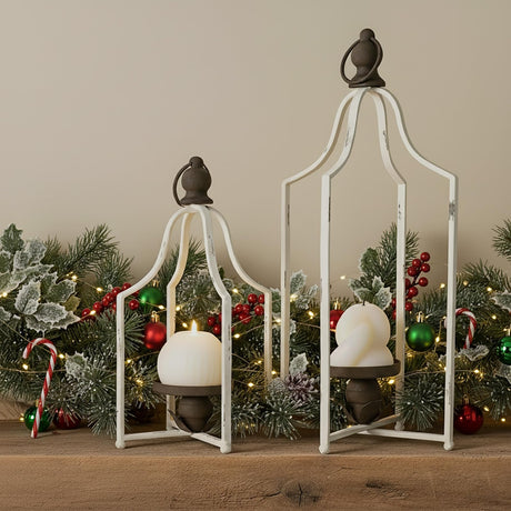 12.5" & 16.5" Timeless Cozy Decorative Lanterns Set of 2, Handcrafted Metal Iron Candle Holders, Farmhouse Elegance Fireplace Mantel Table Festive Gatherings Decor Fenisam