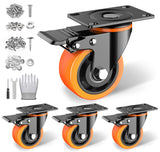 3 inch Casters Wheels, Heavy Duty Casters Set of 4, No Noise Industrial Casters Load 1600lbs with Brake, Swivel Industrial Plate Casters, Wheels for Cart Furniture(2 Hardware Kits & Gloves) LUTUMEI