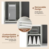 IFANNY Reception Desk, 48’’ Retail Counter w/Lockable Drawer & Storage Shelf, L-Shaped Reception Table, Wooden Computer Desk for Salon, Restaurant, Office (Black & White) IFANNY