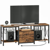 YATINEY TV Stand with Power Outlet for 65 Inch, Entertainment Center with 2 Fabric Drawers, TV Console Table with Open Storage Shelves for TVs, Cable Management, for Living Room, Bedroom, DS14UBR YATINEY