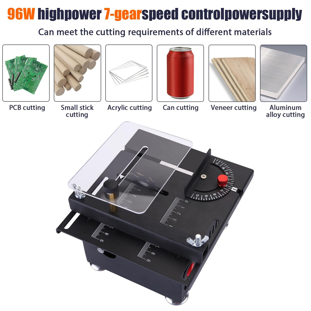 Mini Table Saw,100W Mini Desktop Electric Saw Cutter Speed & Angle Adjustable 16MM Cutting Depth, Seven Speed Adjustable Power Supply,table sawelectrical, mini table saw for crafts Loddery