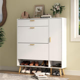 Gyfimoie Shoe Cabinet with 3 Flip Drawers & Side Cabinet and Adjustable Shelves, Narrow Entryway Hidden Shoe Rack with Doors, Hallway Organizer (White) Gyfimoie