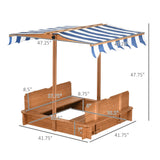 Outsunny Wooden Kids Sandbox with Cover, Children Outdoor Sand Box with Foldable Bench Seats, Adjustable Canopy, Bottom Liner for Outdoor, Red Outsunny