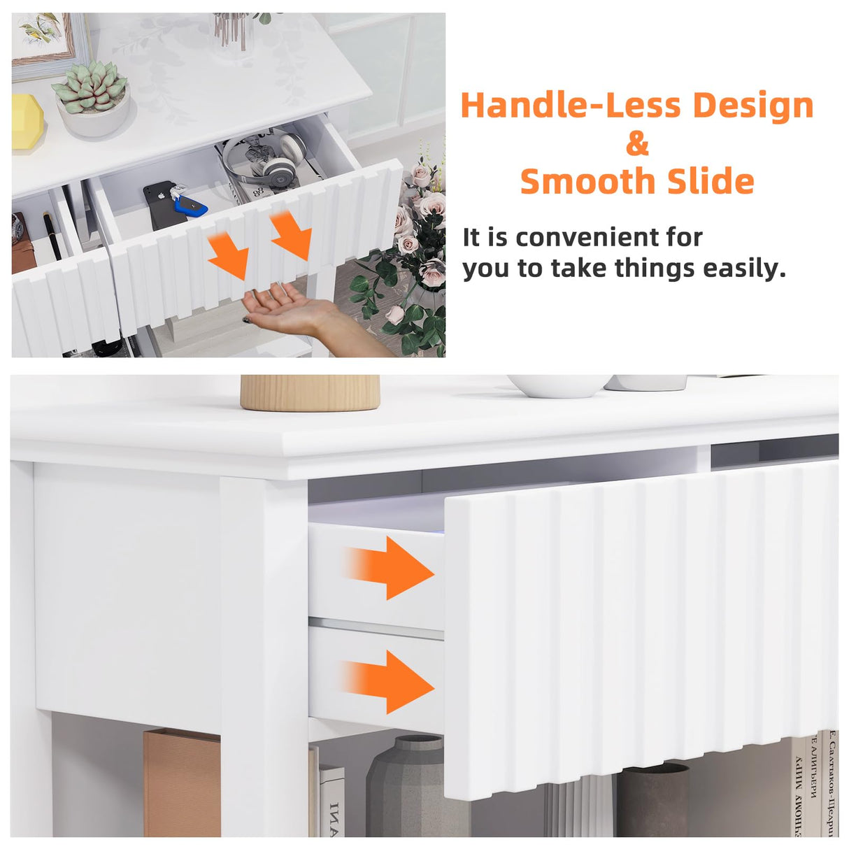 LAZZO Painted Wood Console Table Narrow Long Sofa Table Modern Behind Couch Table Fluted Entryway Table with 3 Drawers and Open Storage Shelf for Living Room, Foyer and Hallway White (White, 1 Tier) LAZZO