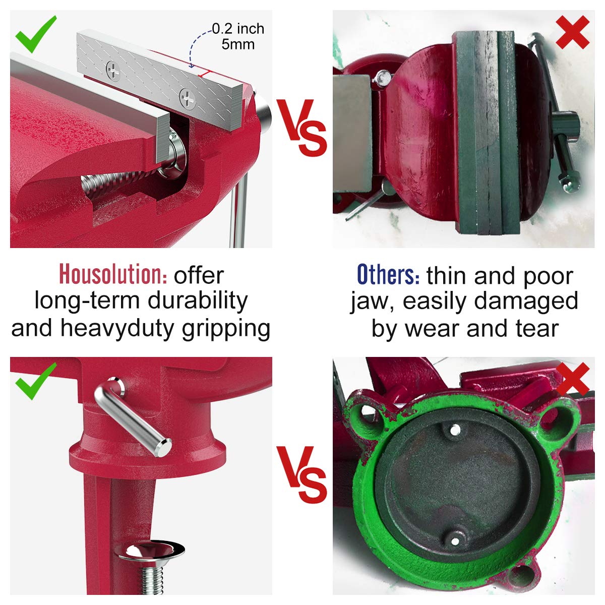 Housolution Universal Table Vise 3 Inch, 360°Swivel Base Bench Clamp Home Vise Clamp-On Vise Repair Tool Portable Work Bench Vise for Woodworking, Housolution