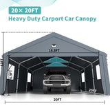 2 Car Carports 20X20 Heavy Duty，Car Ports with 180G Removable Side Walls, Carport Canopy, Portable Car Port Garage, Car Shelter All Weather,Gray Sannwsg