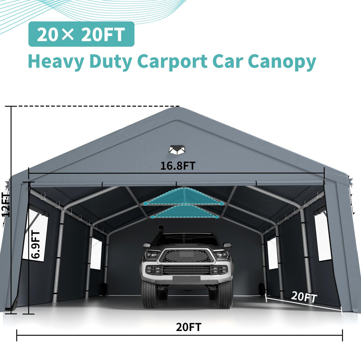 Carports 20X20 Heavy Duty,Car Ports with 180G Removable Side Walls,Carport Canopy,Portable Car Port Garage,Car Shelter All Weather,Grey Sannwsg