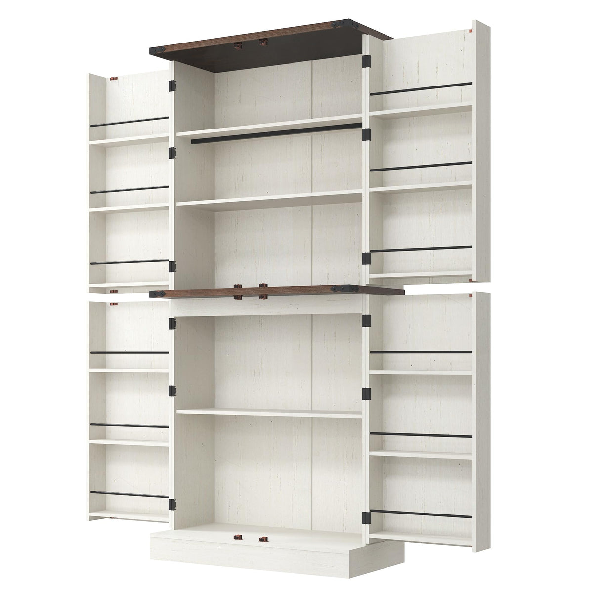 Hlivelood Farmhouse Kitchen Pantry Cabinet, 71" Tall Storage Cabinet with Adjustable Shelves & 4 Barn Doors & Drawer, Rustic Wood Cupboard for Kitchen, Dining Room, Living Room, White Hlivelood