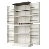 Hlivelood Farmhouse Kitchen Pantry Cabinet, 71" Tall Storage Cabinet with Adjustable Shelves & 4 Barn Doors & Drawer, Rustic Wood Cupboard for Kitchen, Dining Room, Living Room, White Hlivelood