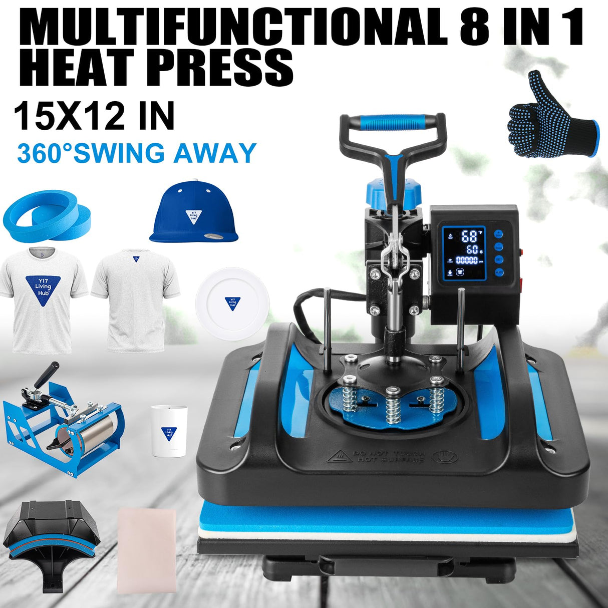 Leomru 5 in 1 Heat Press Machine, Sublimation Heat Press 12x15 inch Industrial T Shirt Pressing Machine, 360-Degree Swing Away Heat Transfer Machine Multifunction Combo for T-Shirt Mugs at Cap Leomru