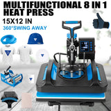 Leomru 5 in 1 Heat Press Machine, Sublimation Heat Press 12x15 inch Industrial T Shirt Pressing Machine, 360-Degree Swing Away Heat Transfer Machine Multifunction Combo for T-Shirt Mugs at Cap Leomru