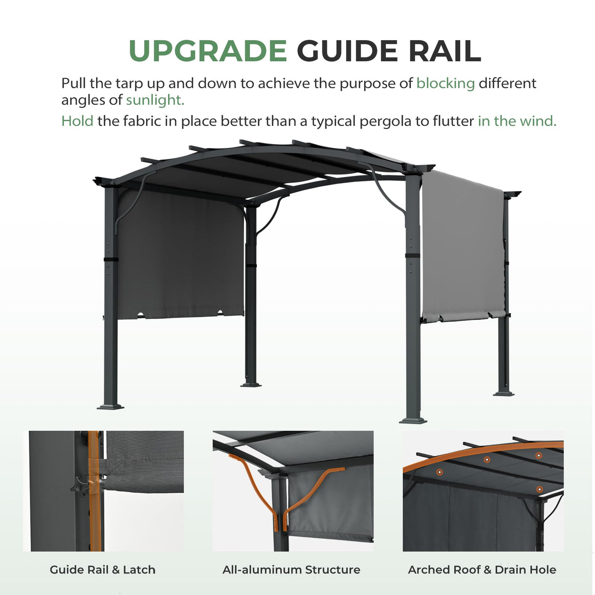 LUXIJOY 10 x10 Arched Outdoor Pergola Patio Metal Pergola for Deck, Outdoor Retractable Pergola with Canopy and Hardware, Small Aluminum Pergola with Canopy Fixed in Various Positions (Grey) LUXIJOY