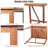 COSTWAY 3PCS Bar Table Set, Outdoor Acacia Wood Dining Set, Spacious Tabletop, Comfortable Backrest, Suitable for Sunroom, Backyard, Balcony, Space-Saving Design COSTWAY