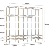 LEAIJIAFY Large Portable Armoire Wardrobe Closet with 4 Hanging Rods and Drawers,Gray Metal Storage Wardrobe Clothes Rack with Dust Cover for Hanging Clothes,67.7 in Width,Bedroom LEAIJIAFY