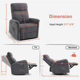 MCombo Power Swivel Glider Recliner Chair, Electric Rocker Recliner Chairs with USB Charging Ports for Living Room and Nursery, Fabric 7763 (Dark Grey) MCombo