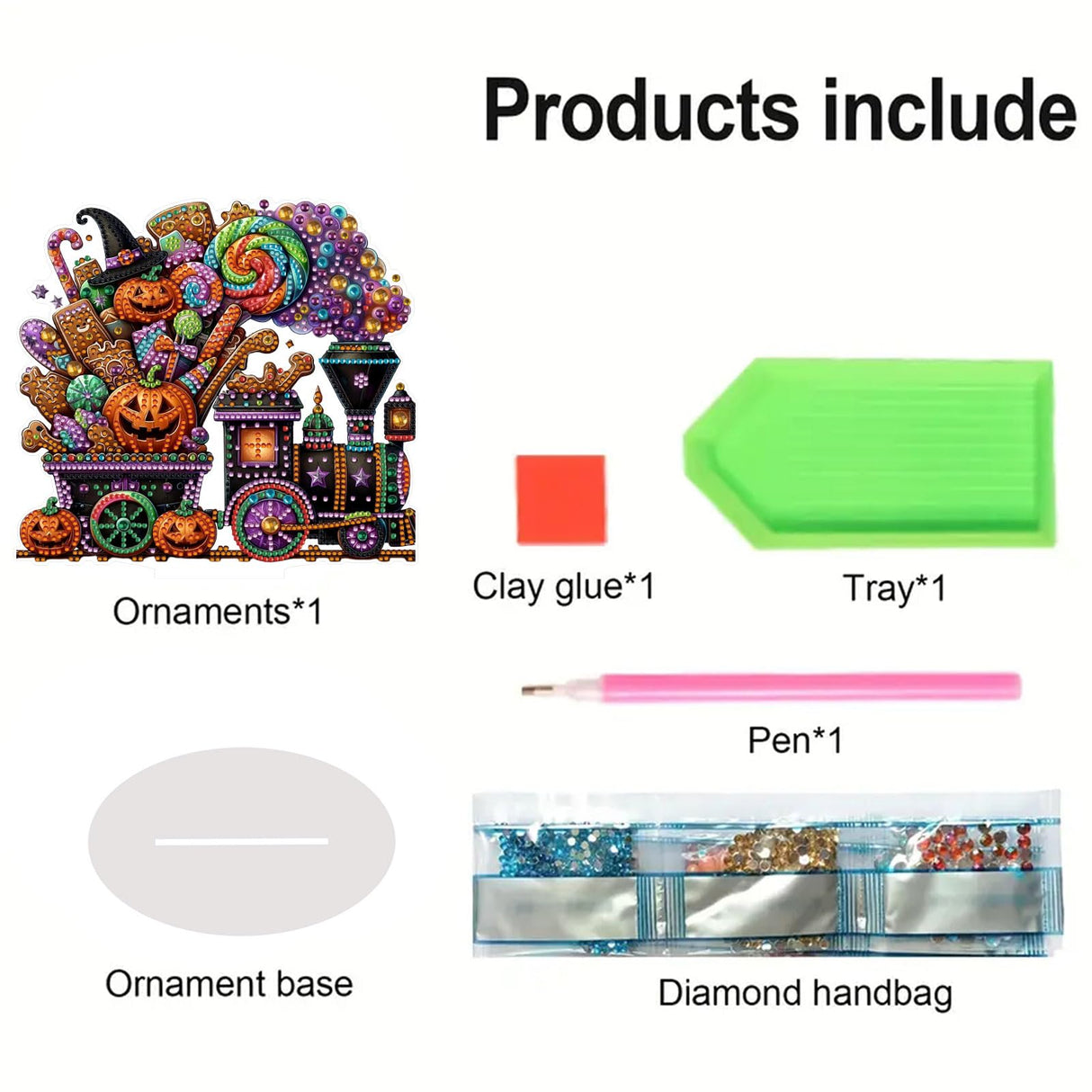 NQRSBUI DIY Halloween Tabletop Diamond Art Painting Kit, Special Shaped Diamond Painting Desktop Ornament, Double Sided Diamond Art Desktop Kits for Home Office Decor (Halloween Train) NQRSBUI