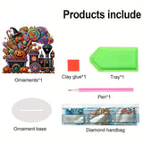 NQRSBUI DIY Halloween Tabletop Diamond Art Painting Kit, Special Shaped Diamond Painting Desktop Ornament, Double Sided Diamond Art Desktop Kits for Home Office Decor (Halloween Train) NQRSBUI