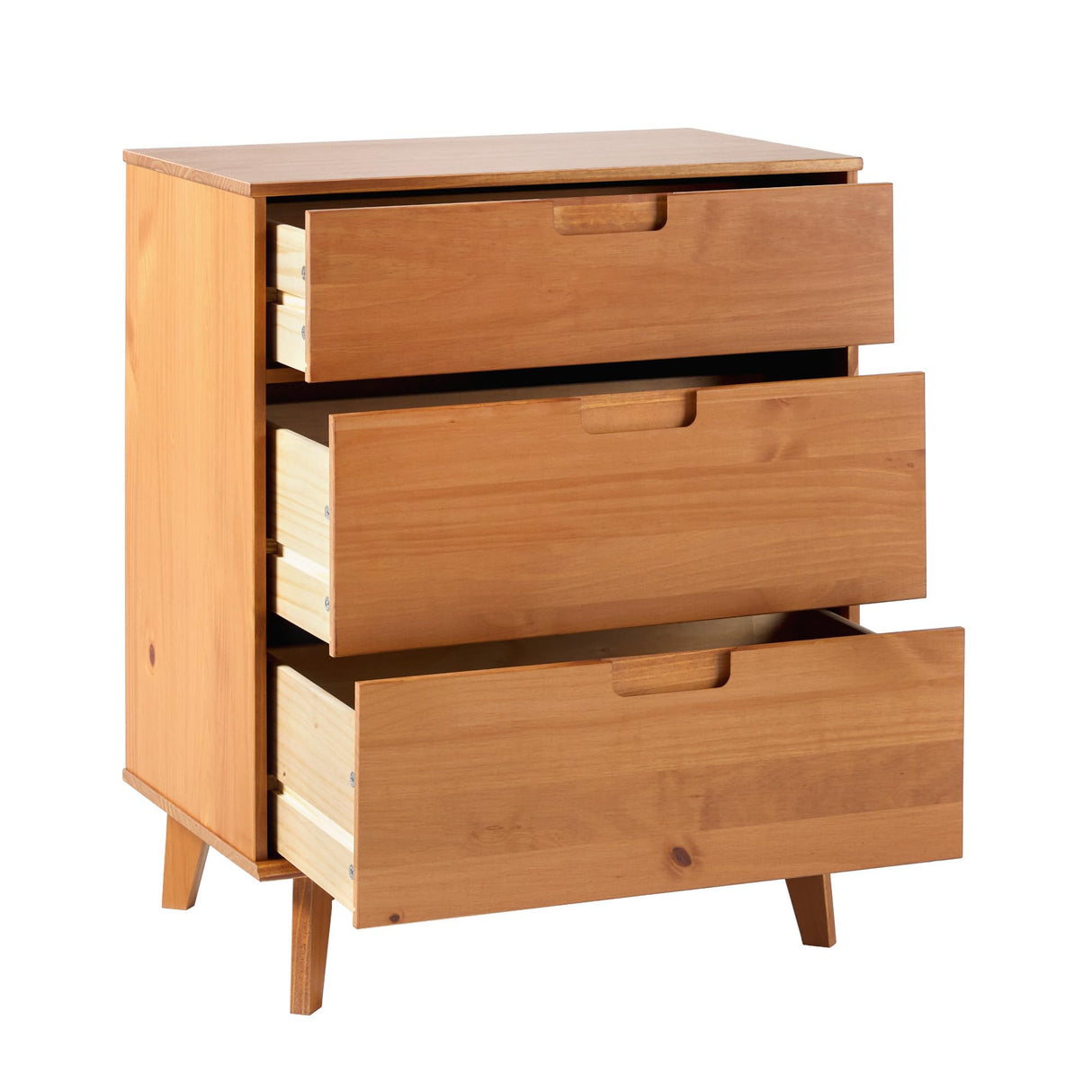 Walker Edison Sloane 3-Drawer Groove Handle Solid Pine Wood Dresser, 36 Inch, Caramel Walker Edison