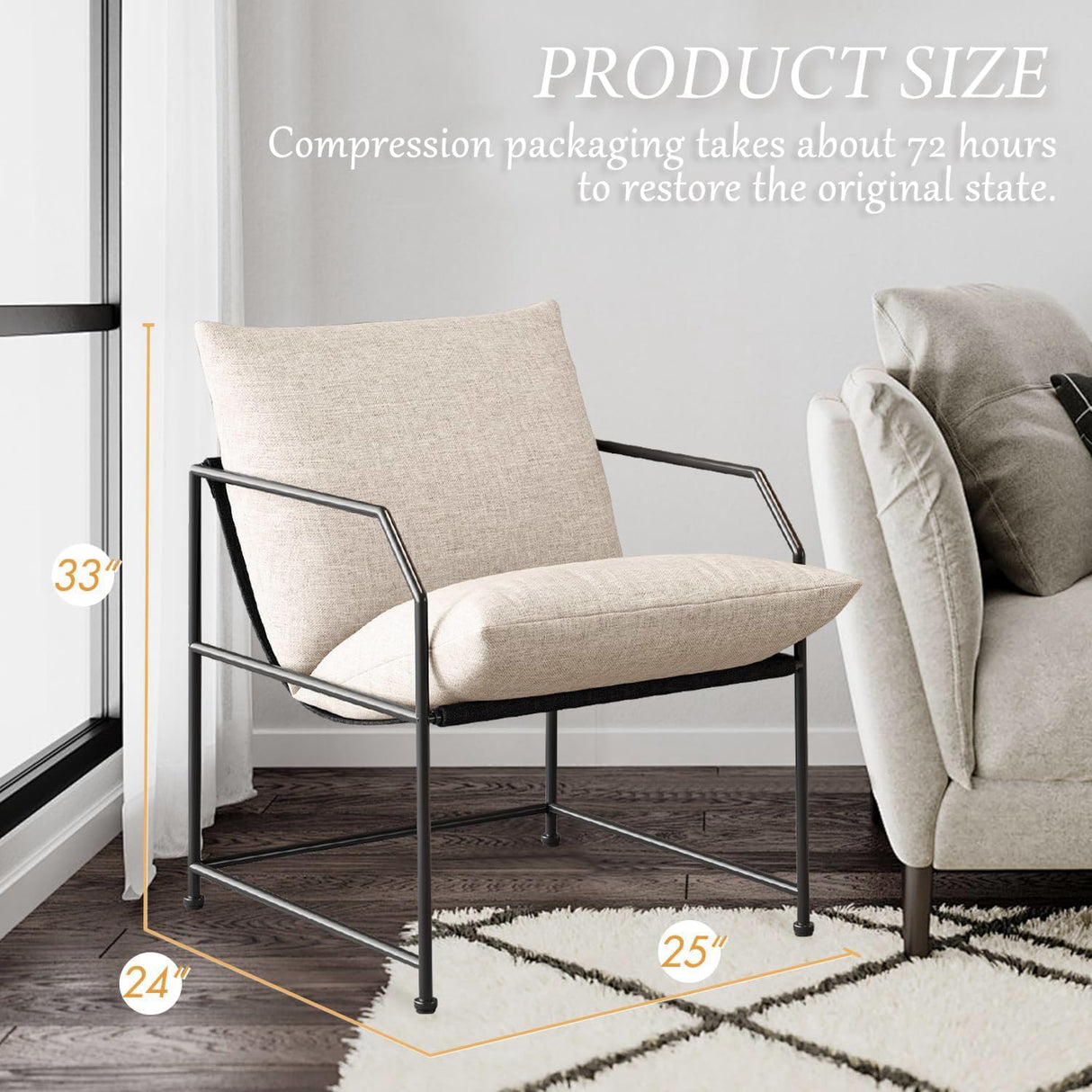 Accent Chair Living Room Chairs Accent Chairs Set of 2 Comfy Reading Chair for Bedroom Upholstered Lounge Chair Mid Century Modern Arm Chair Side Sofa Chair Armchair Waiting Room Chairs(Cream, 2) YEEFY