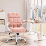 SEATZONE Home Office Chair Ergonomic Executive Desk Chair Comfortable Computer Chair with Flip-up Arms,Faux Fur Chair with Lumbar Support,Pink SEATZONE