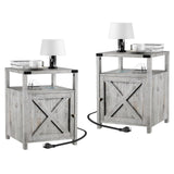 HOSEOKA Farmhouse Nightstand Set of 2 with Charging Station, Rustic End Table Bedroom with Storage Living Room Side Table Night Stand Industrial Bedside Bed Table with USB Ports and Outlets HOSEOKA