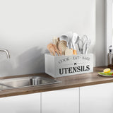 Suli Extra Large Kitchen Utensils Holder with 4 Compartments, Wooden Utensil Organizer for Kitchen Countertop, Farmhouse Kitchen Decor, Rustic Cooking Utensil - White Suli