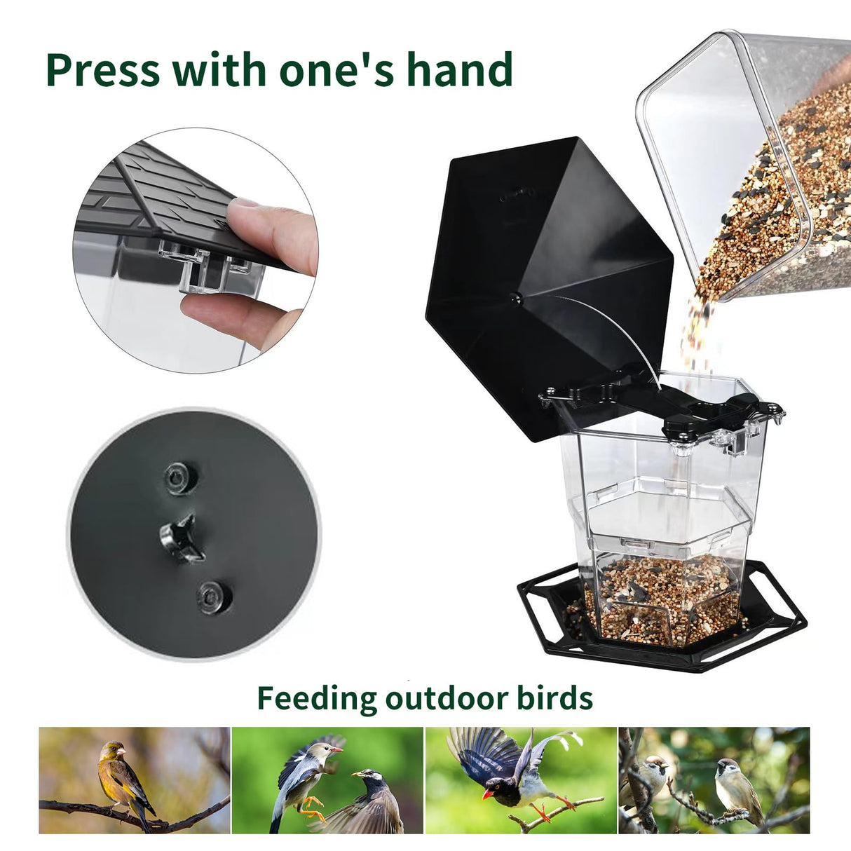 Jealoeur Bird Feeders for Outdoors Hanging Bird Feeder Wild Bird Seed, Black Jealoeur