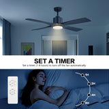 WINGBO 54 Inch DC Ceiling Fan with Lights and Remote Control, 4 Carved Solid Wood Blades, 6-Speed Noiseless Reversible DC Motor, Modern Ceiling Fan in Matte Black Finish with Black Blades WINGBO